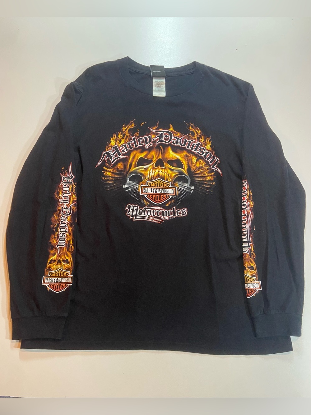 Harley Davidson Skull and Flames Long Sleeve Shirt Men’s Large